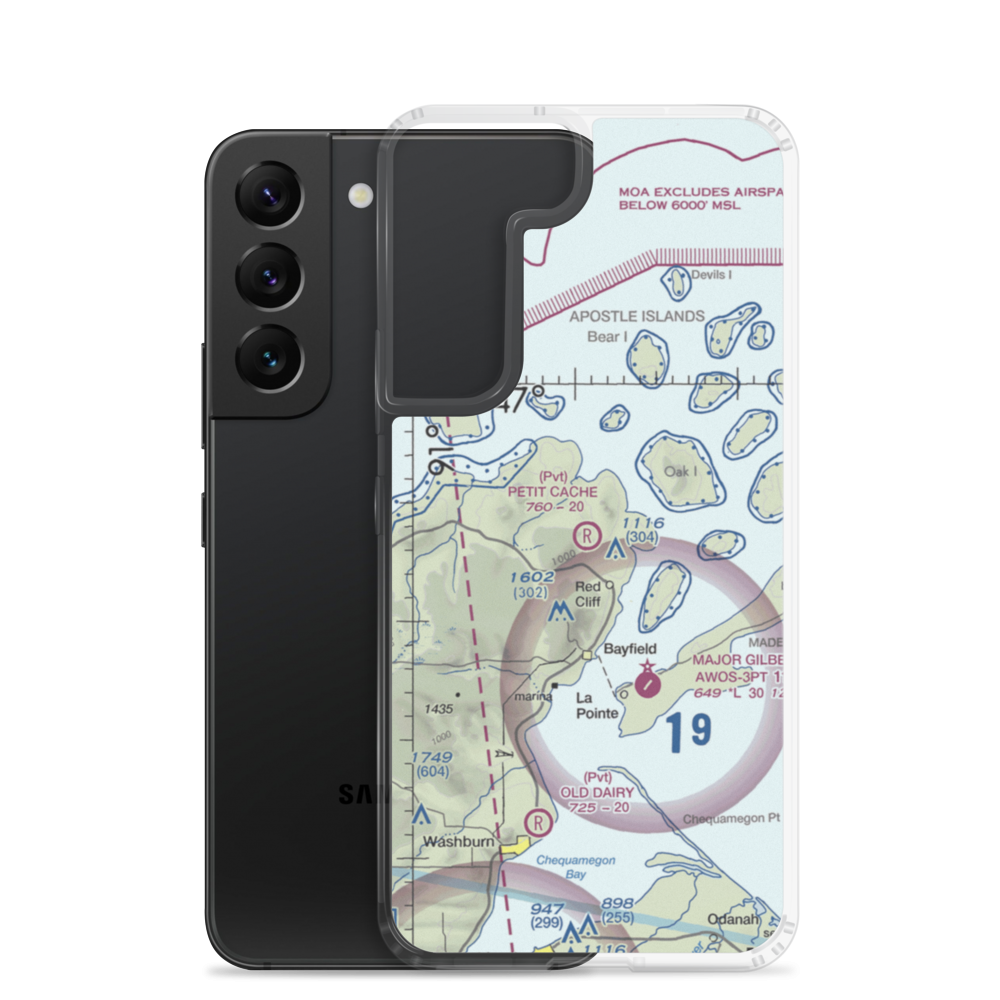 Petit Cache Airport (WS19) VFR Sectional Samsung Case Samsung Galaxy S22 model shown