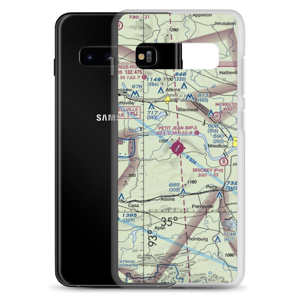 Petit Jean Park Airport (MPJ) VFR Sectional Samsung Case Samsung Galaxy S10+ model shown