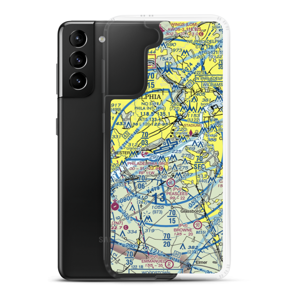Philadelphia International Airport (PHL) VFR Sectional Samsung Case Samsung Galaxy S21 Plus model shown