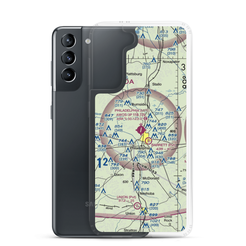 Philadelphia Municipal Airport (MPE) VFR Sectional Samsung Case Samsung Galaxy S21 model shown