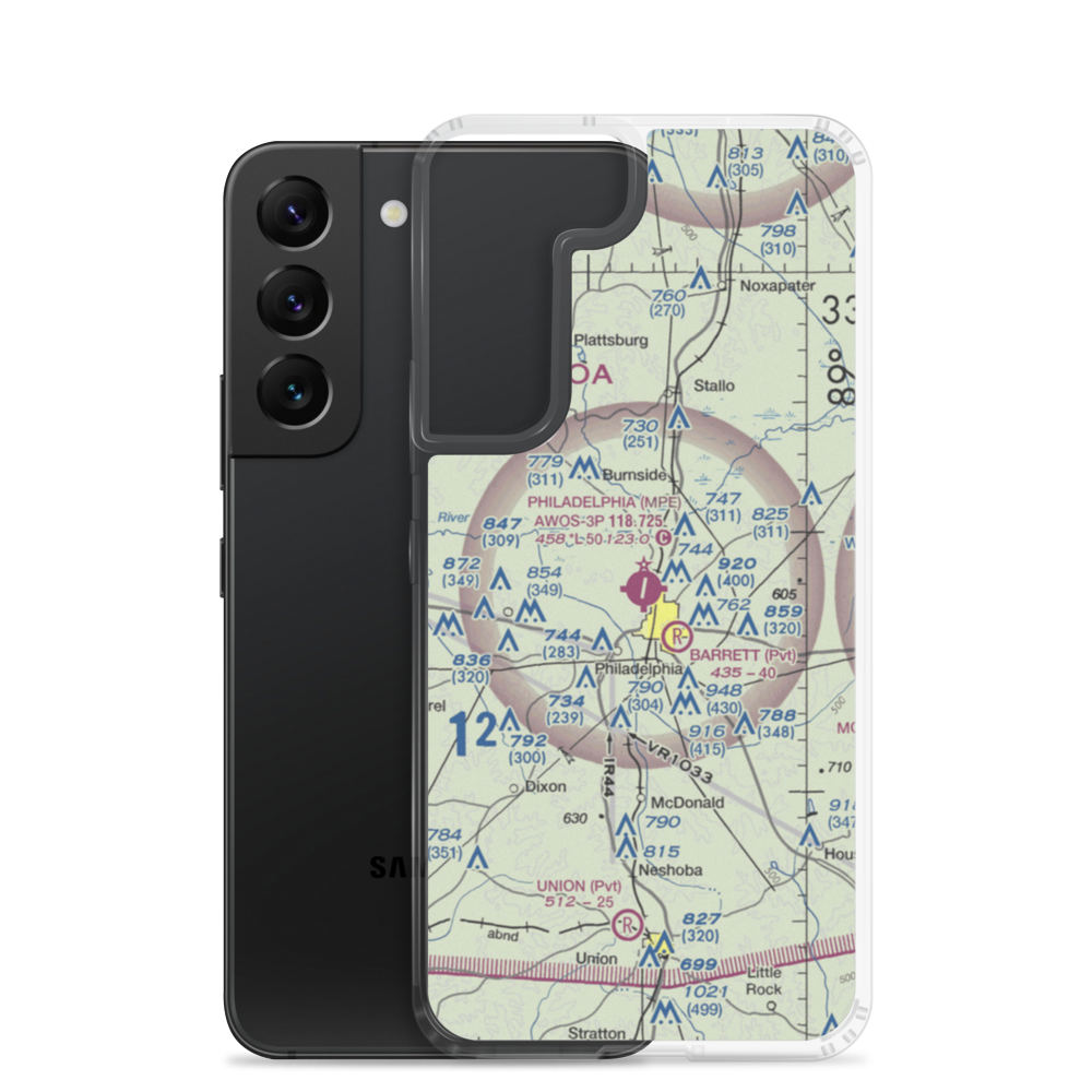 Philadelphia Municipal Airport (MPE) VFR Sectional Samsung Case Samsung Galaxy S22 model shown