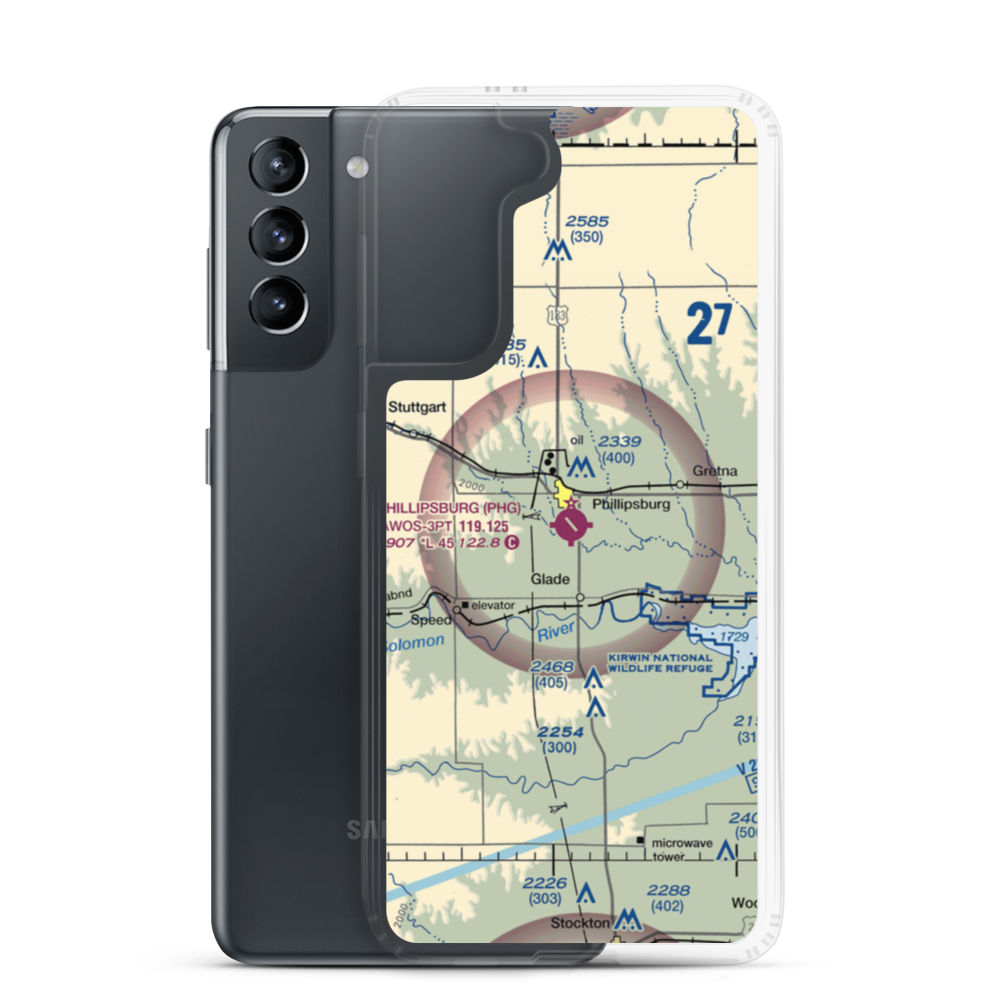 Phillipsburg Municipal Airport (PHG) VFR Sectional Samsung Case Samsung Galaxy S21 model shown