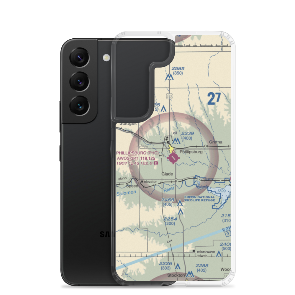 Phillipsburg Municipal Airport (PHG) VFR Sectional Samsung Case Samsung Galaxy S22 model shown