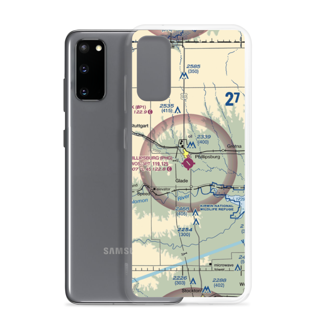 Phillipsburg Municipal Airport (PHG) VFR Sectional Samsung Case Samsung Galaxy S20 model shown