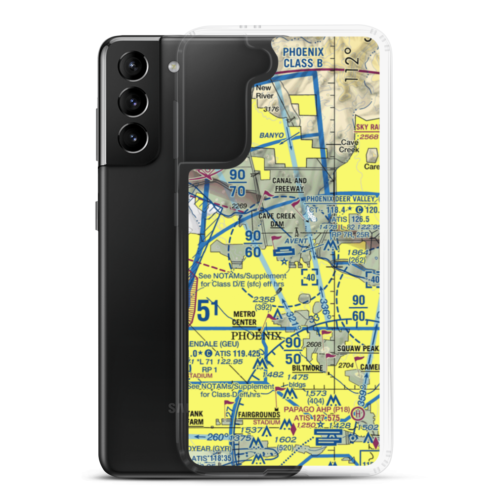 Phoenix Deer Valley Airport (DVT) VFR Sectional Samsung Case Samsung Galaxy S21 Plus model shown