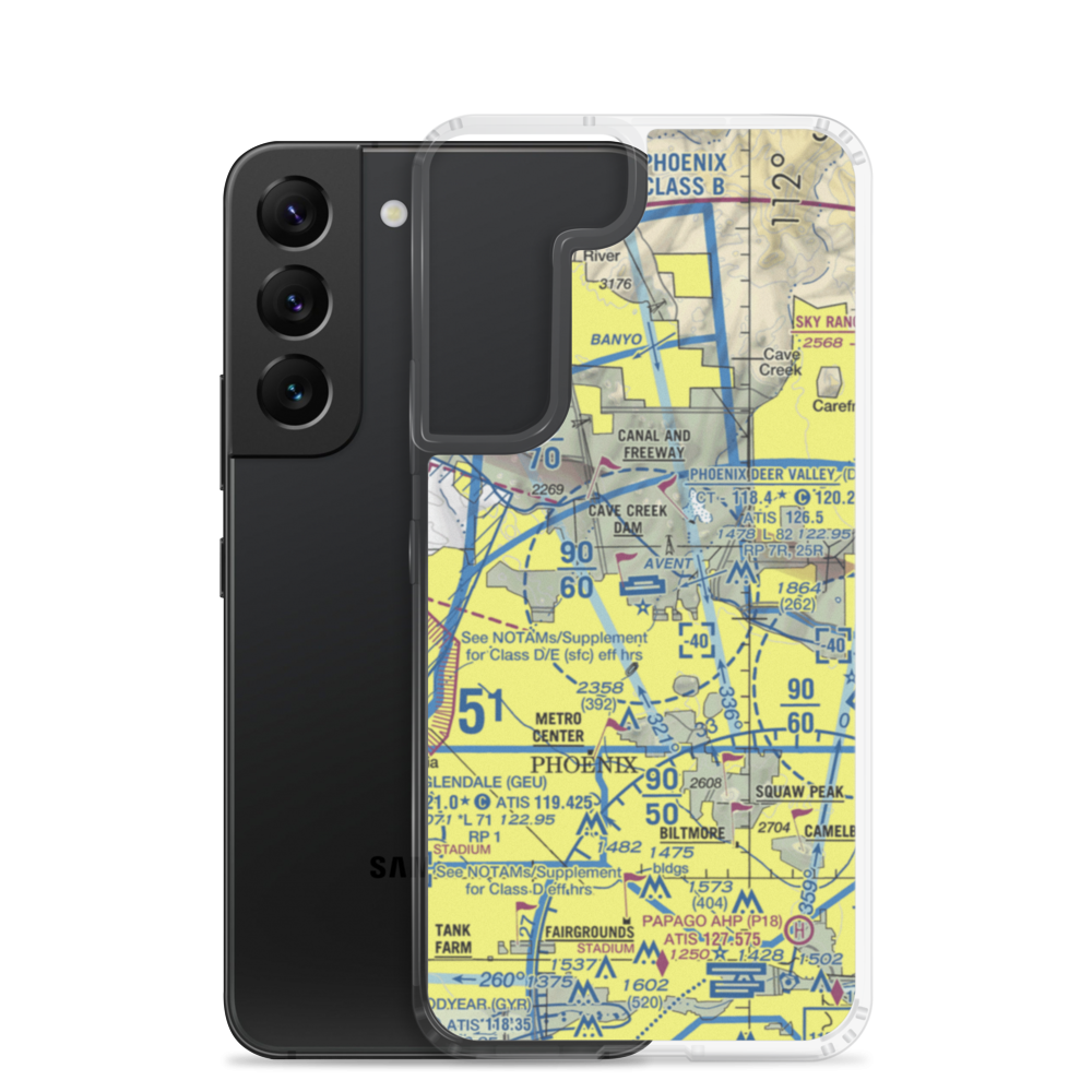 Phoenix Deer Valley Airport (DVT) VFR Sectional Samsung Case Samsung Galaxy S22 model shown