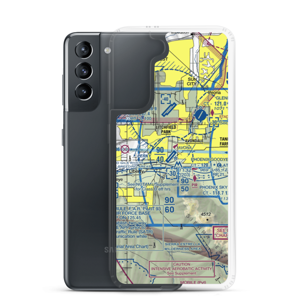 Phoenix Goodyear Airport (GYR) VFR Sectional Samsung Case Samsung Galaxy S21 model shown