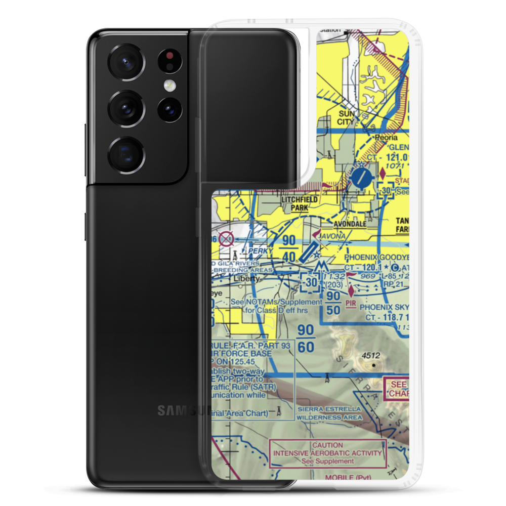Phoenix Goodyear Airport (GYR) VFR Sectional Samsung Case Samsung Galaxy S21 Ultra model shown