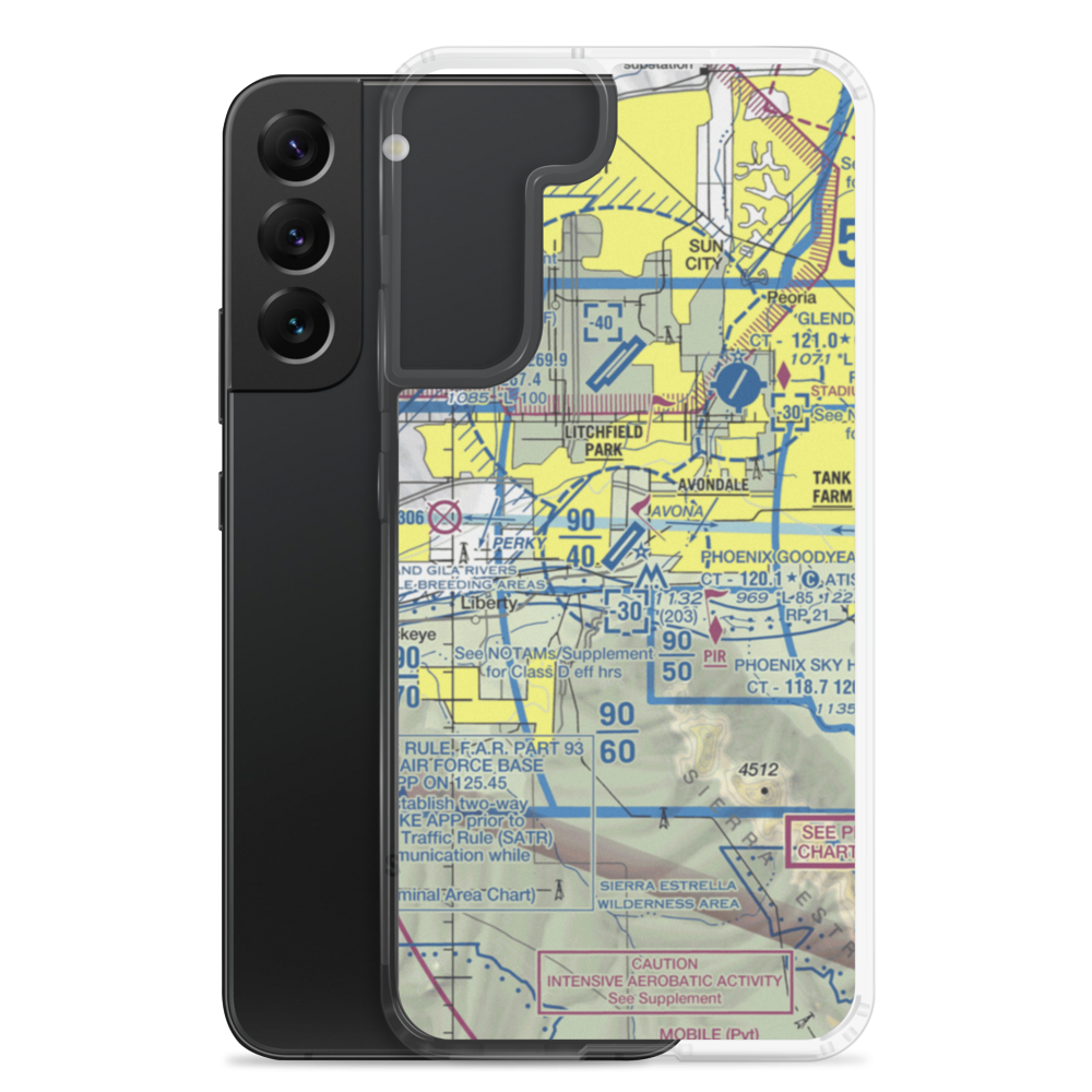 Phoenix Goodyear Airport (GYR) VFR Sectional Samsung Case Samsung Galaxy S22 Plus model shown