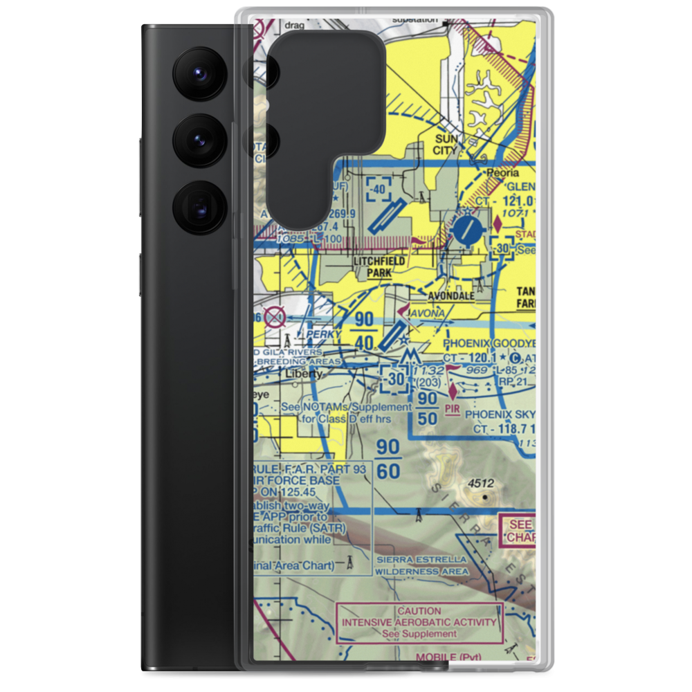 Phoenix Goodyear Airport (GYR) VFR Sectional Samsung Case Samsung Galaxy S22 Ultra model shown