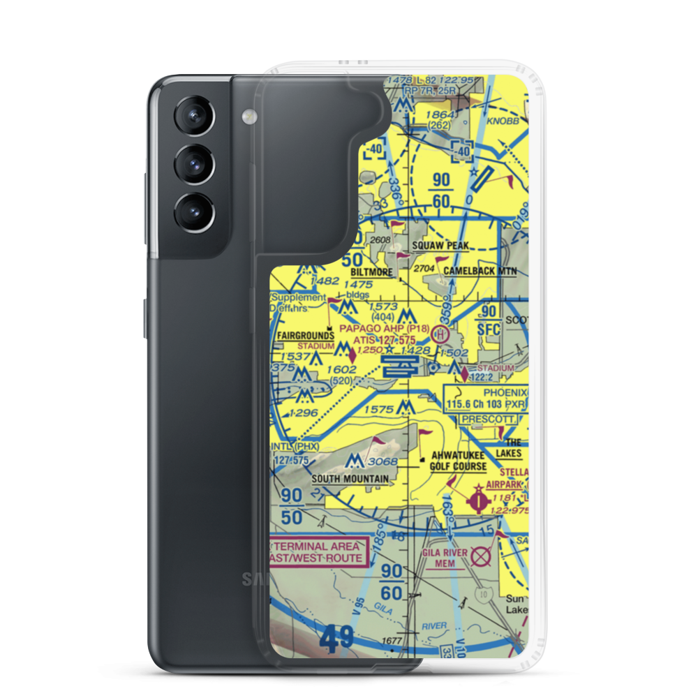 Phoenix Sky Harbor International Airport (PHX) VFR Sectional Samsung Case Samsung Galaxy S21 model shown