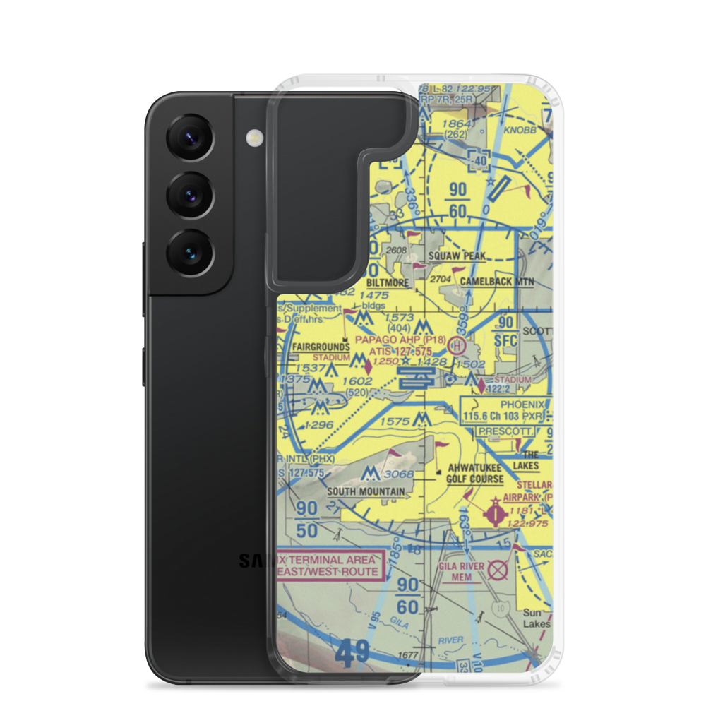 Phoenix Sky Harbor International Airport (PHX) VFR Sectional Samsung Case Samsung Galaxy S22 model shown