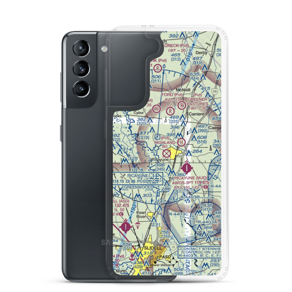 Picayune Airport (PCU) VFR Sectional Samsung Case Samsung Galaxy S21 model shown