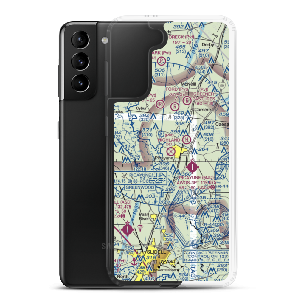 Picayune Airport (PCU) VFR Sectional Samsung Case Samsung Galaxy S21 Plus model shown