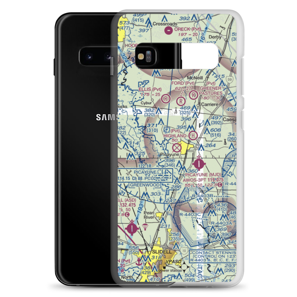 Picayune Airport (PCU) VFR Sectional Samsung Case Samsung Galaxy S10+ model shown