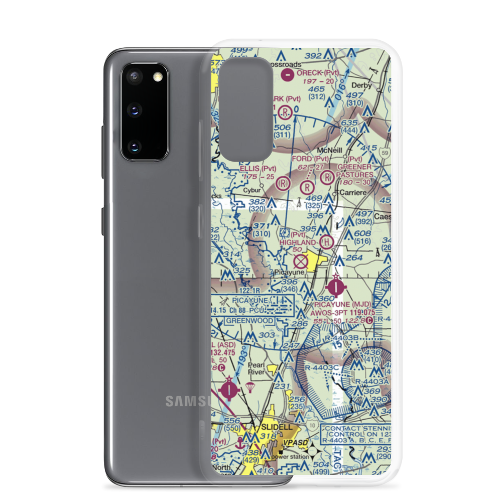 Picayune Airport (PCU) VFR Sectional Samsung Case Samsung Galaxy S20 model shown