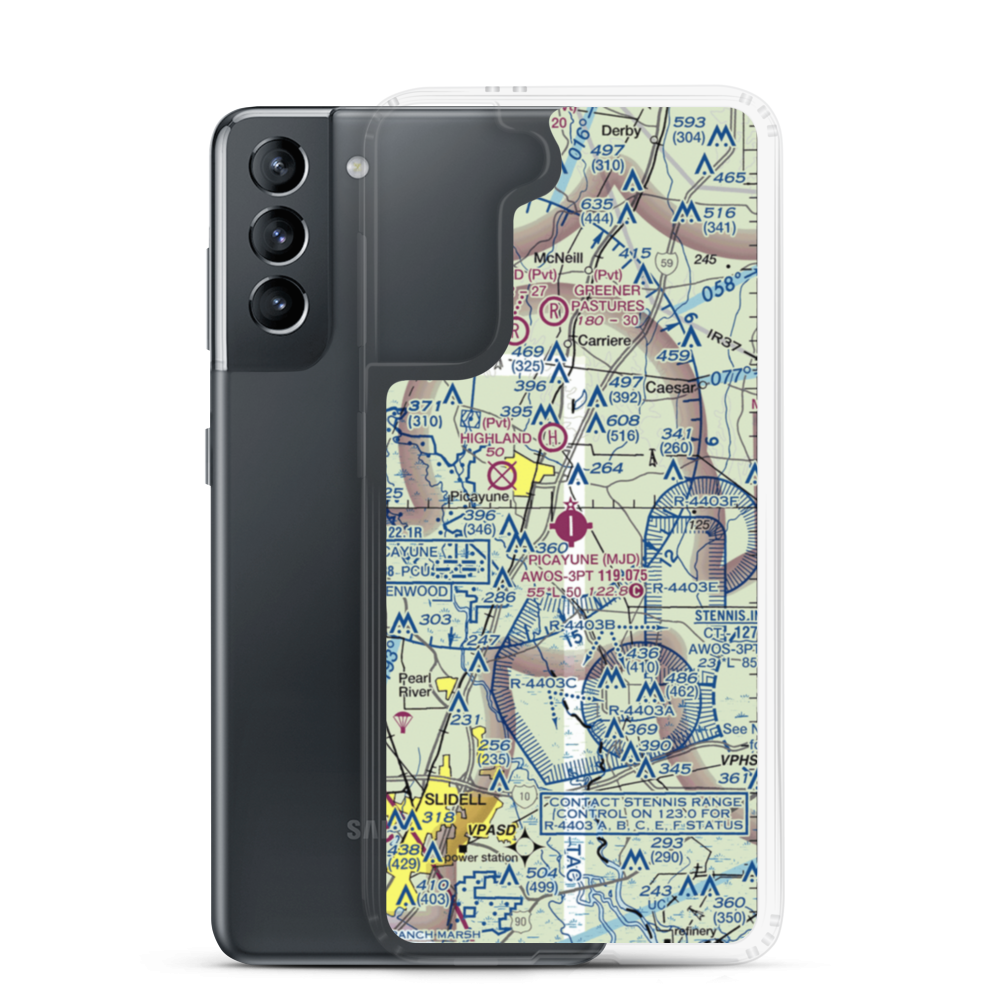 Picayune Municipal Airport (MJD) VFR Sectional Samsung Case Samsung Galaxy S21 model shown