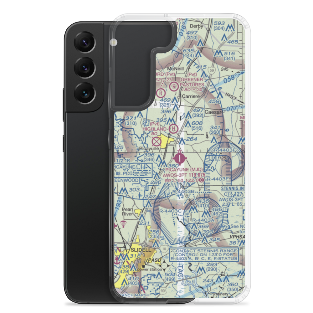 Picayune Municipal Airport (MJD) VFR Sectional Samsung Case Samsung Galaxy S22 Plus model shown
