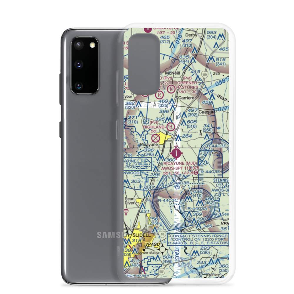 Picayune Municipal Airport (MJD) VFR Sectional Samsung Case Samsung Galaxy S20 model shown