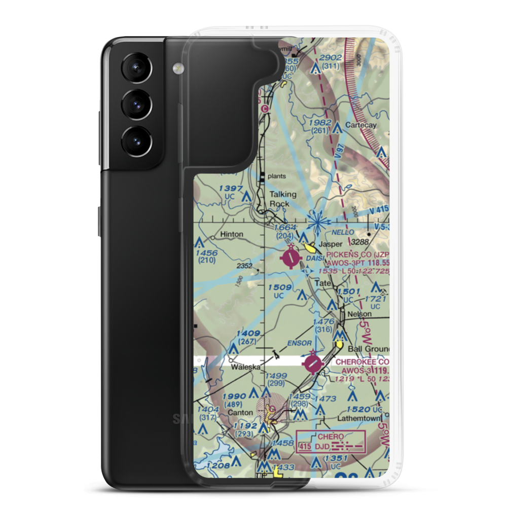 Pickens County Airport (JZP) VFR Sectional Samsung Case Samsung Galaxy S21 Plus model shown