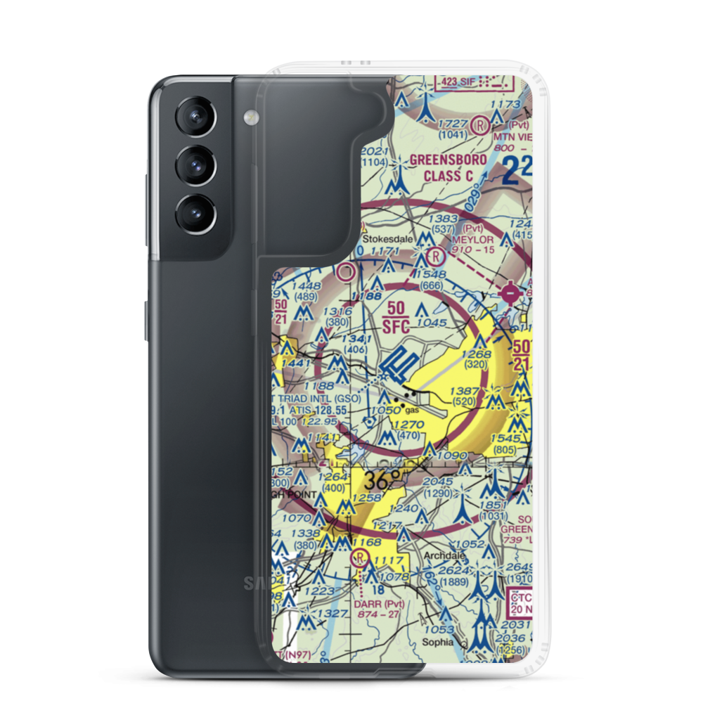 Piedmont Triad International Airport (GSO) VFR Sectional Samsung Case Samsung Galaxy S21 model shown