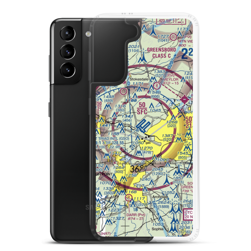 Piedmont Triad International Airport (GSO) VFR Sectional Samsung Case Samsung Galaxy S21 Plus model shown