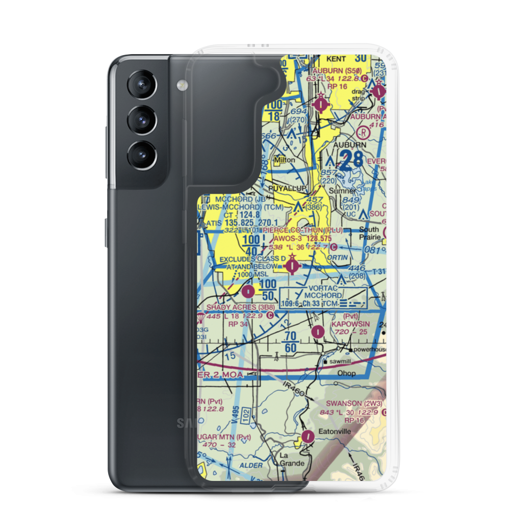 Pierce County-Thun Field (PLU) VFR Sectional Samsung Case Samsung Galaxy S21 model shown