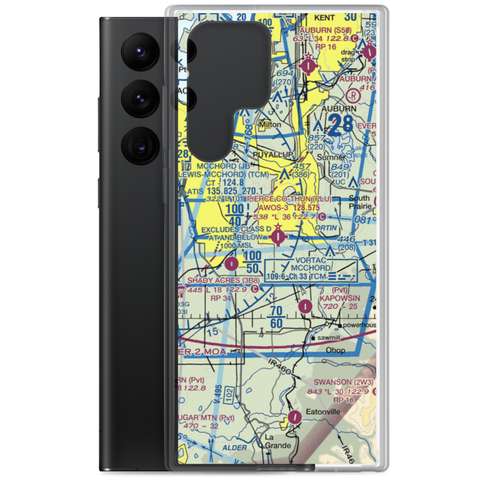 Pierce County-Thun Field (PLU) VFR Sectional Samsung Case Samsung Galaxy S22 Ultra model shown