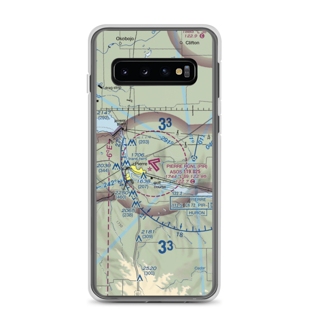 Pierre Regional Airport (PIR) VFR Sectional Samsung Case Samsung Galaxy S10 model shown