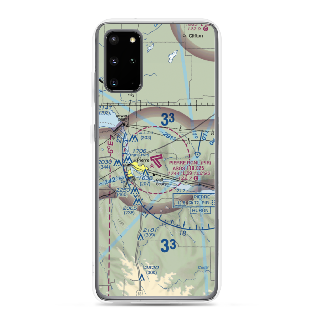 Pierre Regional Airport (PIR) VFR Sectional Samsung Case Samsung Galaxy S20 Plus model shown