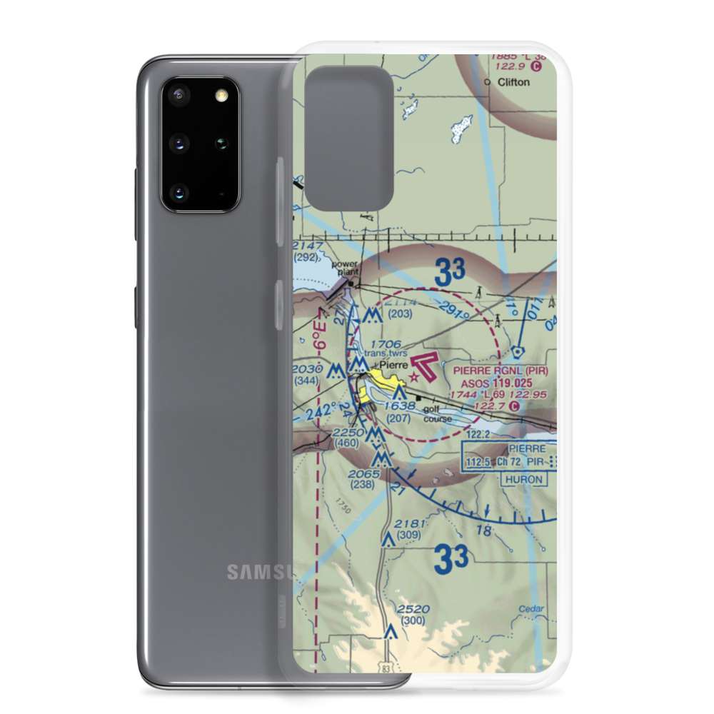 Pierre Regional Airport (PIR) VFR Sectional Samsung Case Samsung Galaxy S20 Plus model shown