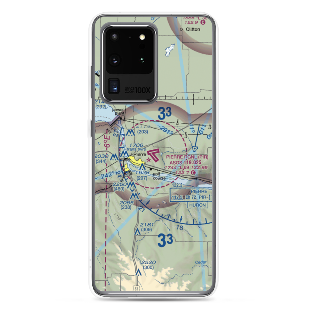 Pierre Regional Airport (PIR) VFR Sectional Samsung Case Samsung Galaxy S20 Ultra model shown