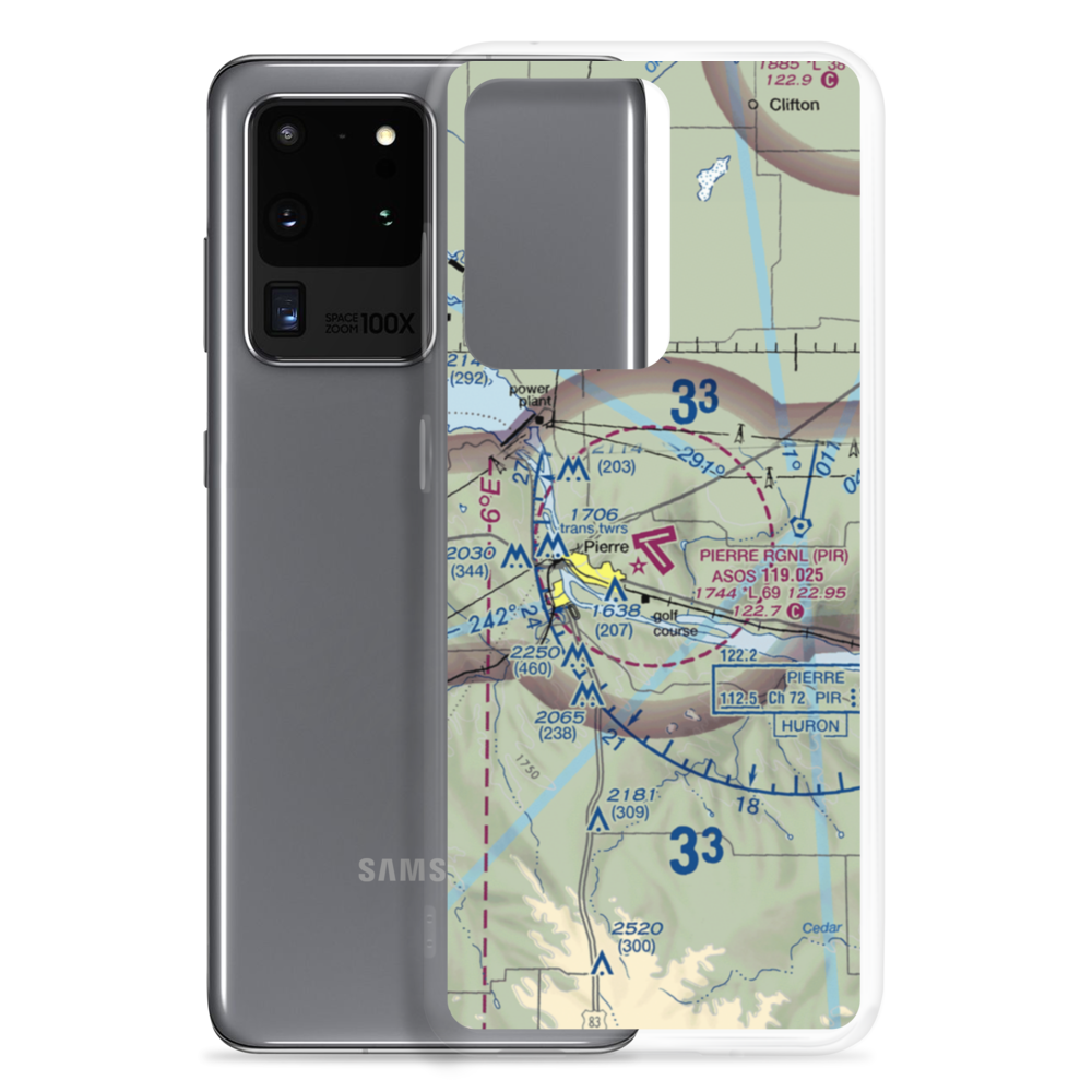 Pierre Regional Airport (PIR) VFR Sectional Samsung Case Samsung Galaxy S20 Ultra model shown