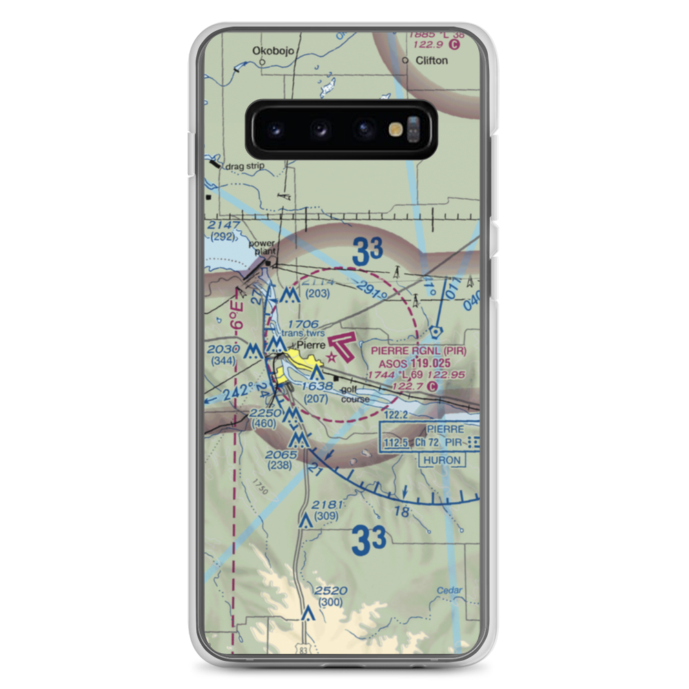 Pierre Regional Airport (PIR) VFR Sectional Samsung Case Samsung Galaxy S10+ model shown