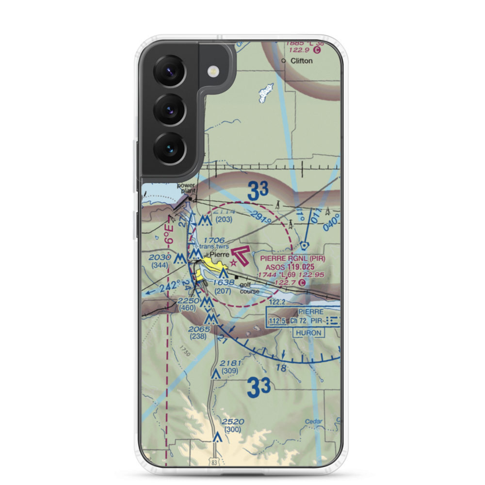 Pierre Regional Airport (PIR) VFR Sectional Samsung Case Samsung Galaxy S22 Plus model shown