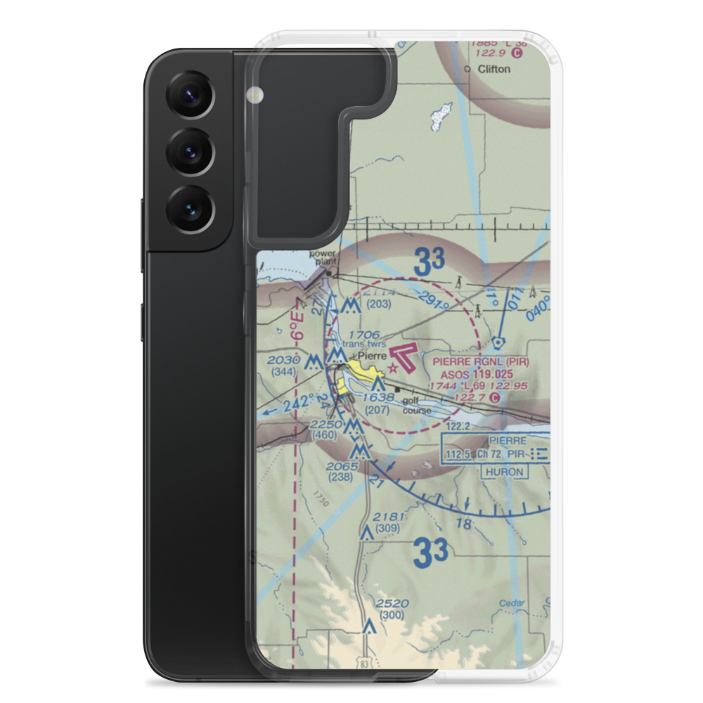 Pierre Regional Airport (PIR) VFR Sectional Samsung Case Samsung Galaxy S22 Plus model shown