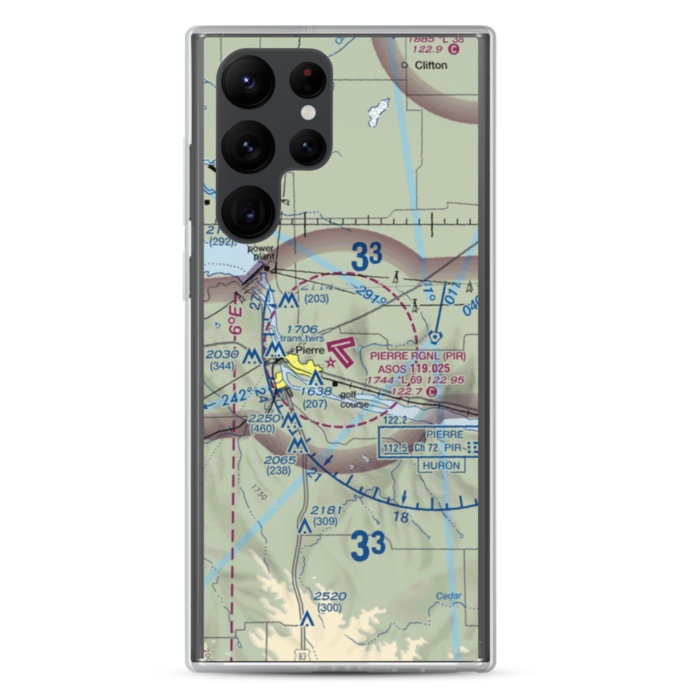 Pierre Regional Airport (PIR) VFR Sectional Samsung Case Samsung Galaxy S22 Ultra model shown