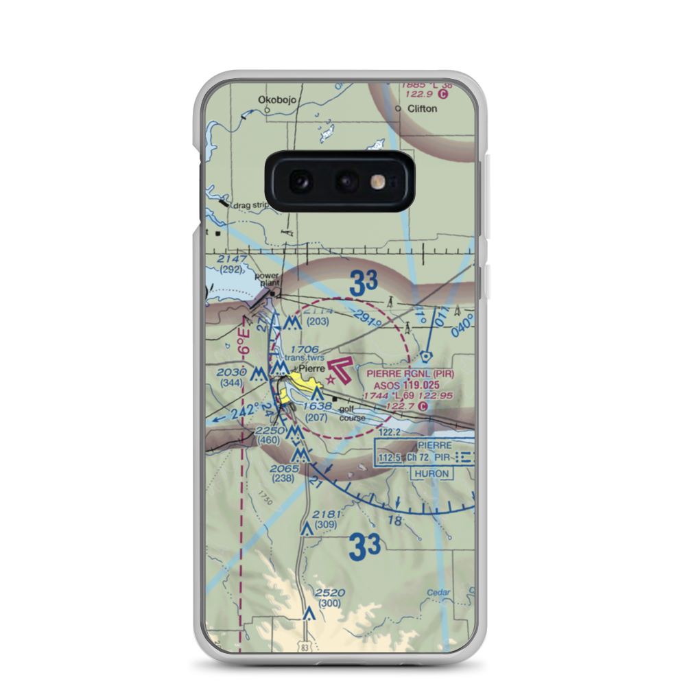 Pierre Regional Airport (PIR) VFR Sectional Samsung Case Samsung Galaxy S10e model shown