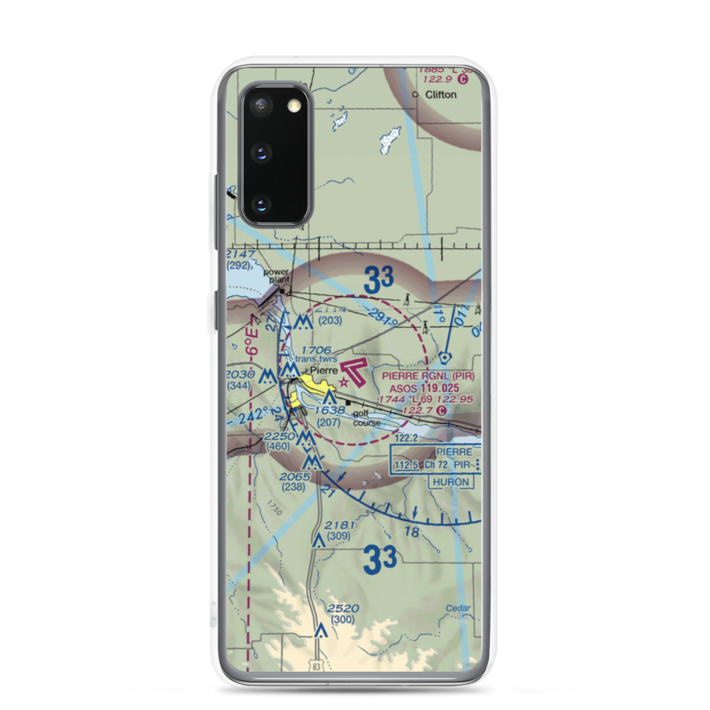 Pierre Regional Airport (PIR) VFR Sectional Samsung Case Samsung Galaxy S20 model shown