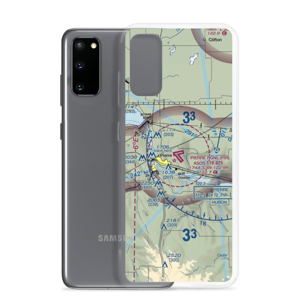 Pierre Regional Airport (PIR) VFR Sectional Samsung Case Samsung Galaxy S20 model shown
