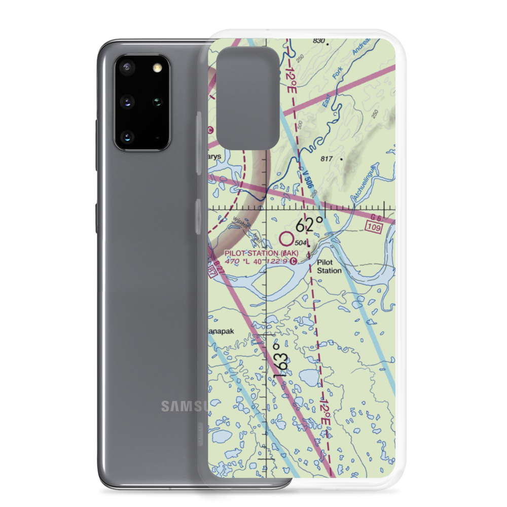 Pilot Station Airport (0AK) VFR Sectional Samsung Case Samsung Galaxy S20 Plus model shown