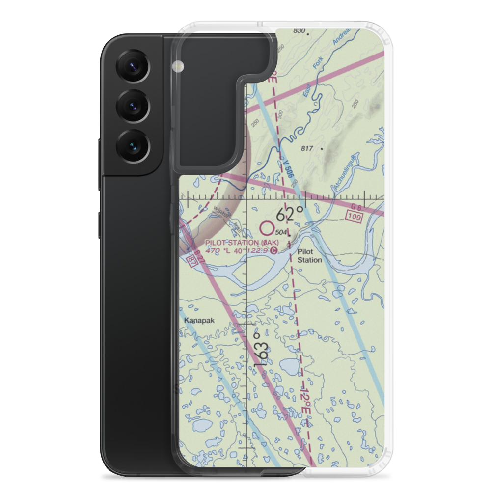 Pilot Station Airport (0AK) VFR Sectional Samsung Case Samsung Galaxy S22 Plus model shown
