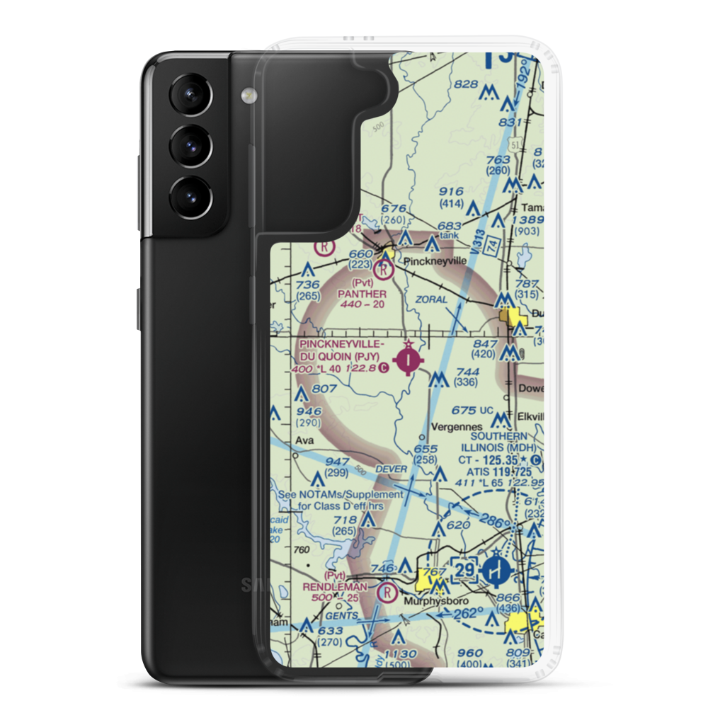Pinckneyville Du Quoin Airport (PJY) VFR Sectional Samsung Case Samsung Galaxy S21 Plus model shown