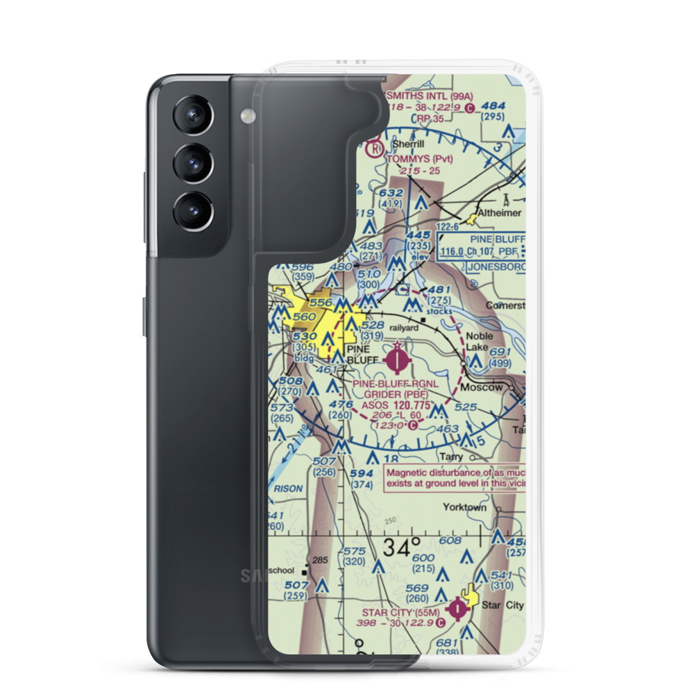 Pine Bluff Regional Airport, Grider Field (PBF) VFR Sectional Samsung Case Samsung Galaxy S21 model shown