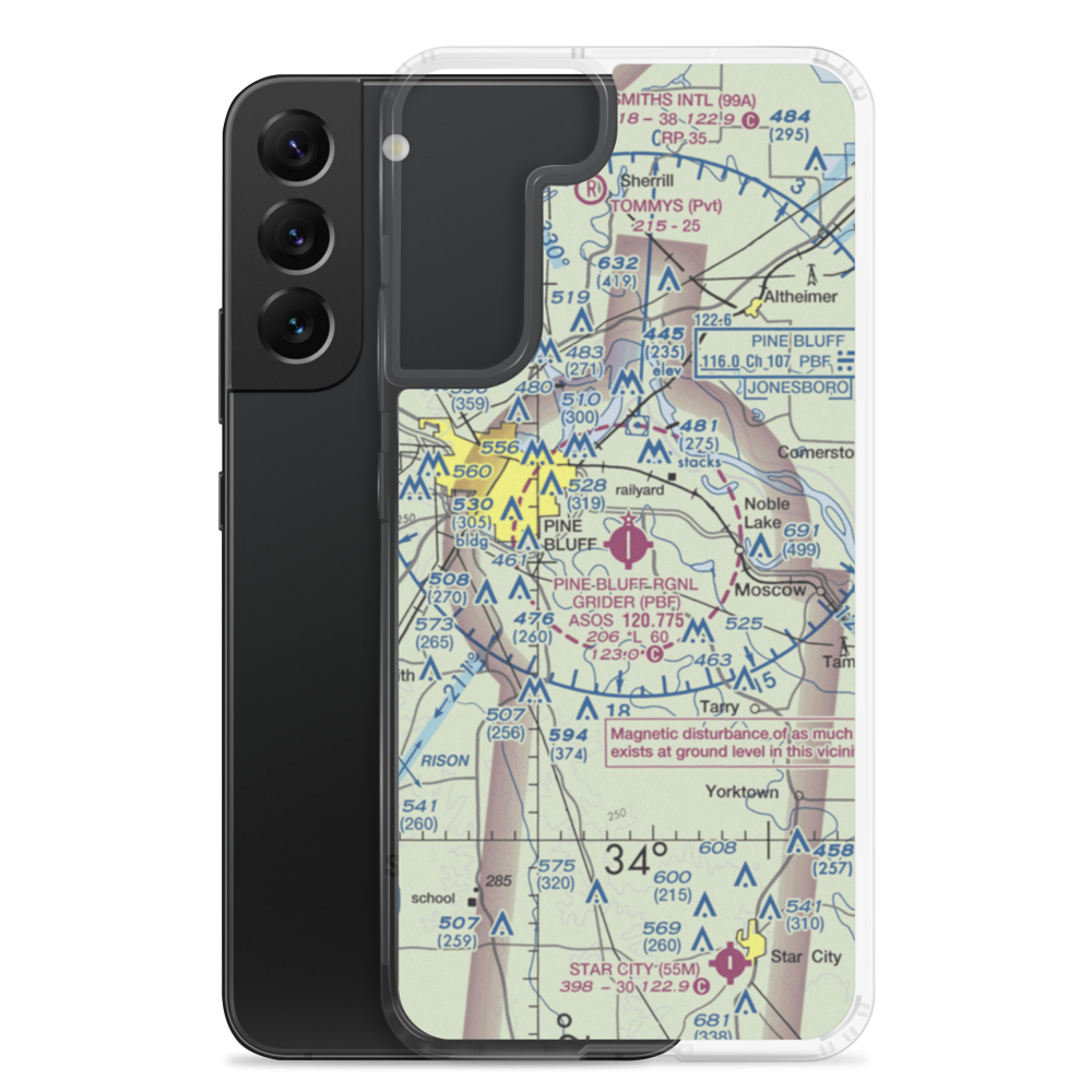 Pine Bluff Regional Airport, Grider Field (PBF) VFR Sectional Samsung Case Samsung Galaxy S22 Plus model shown