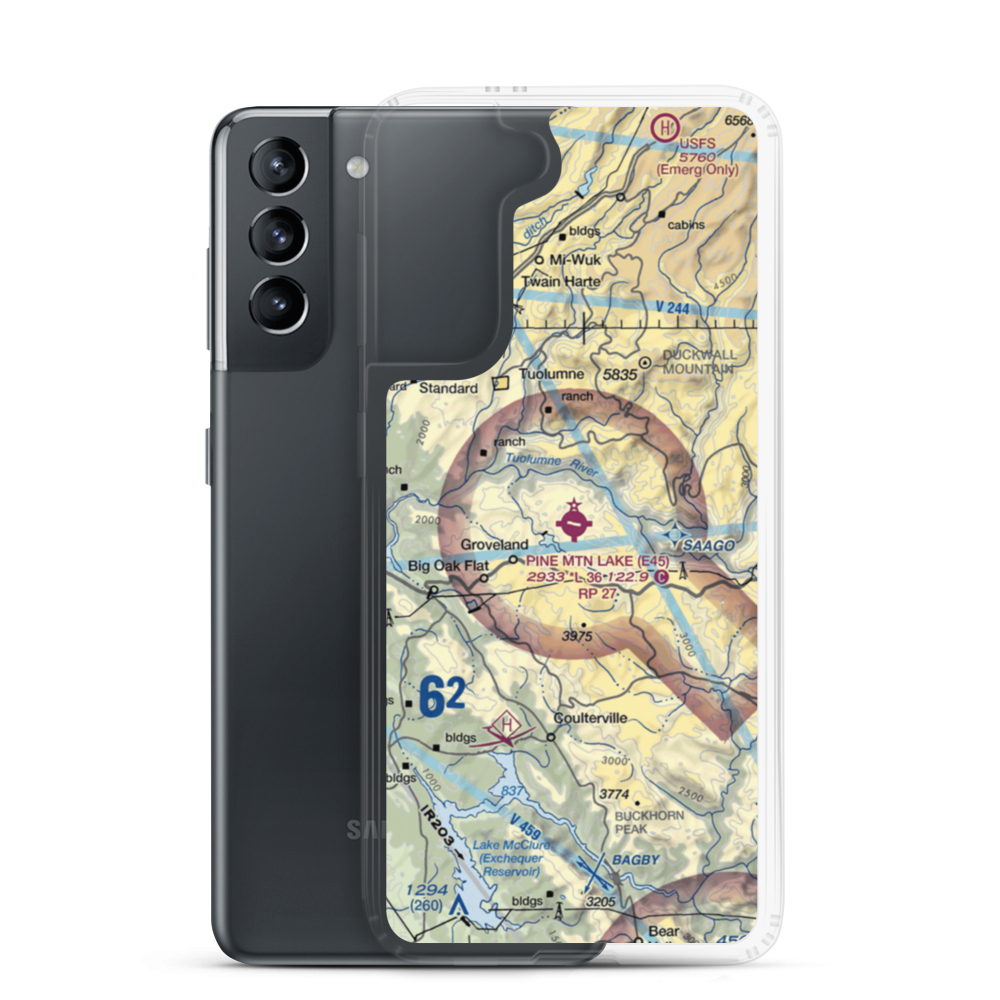 Pine Mountain Lake Airport (E45) VFR Sectional Samsung Case Samsung Galaxy S21 model shown