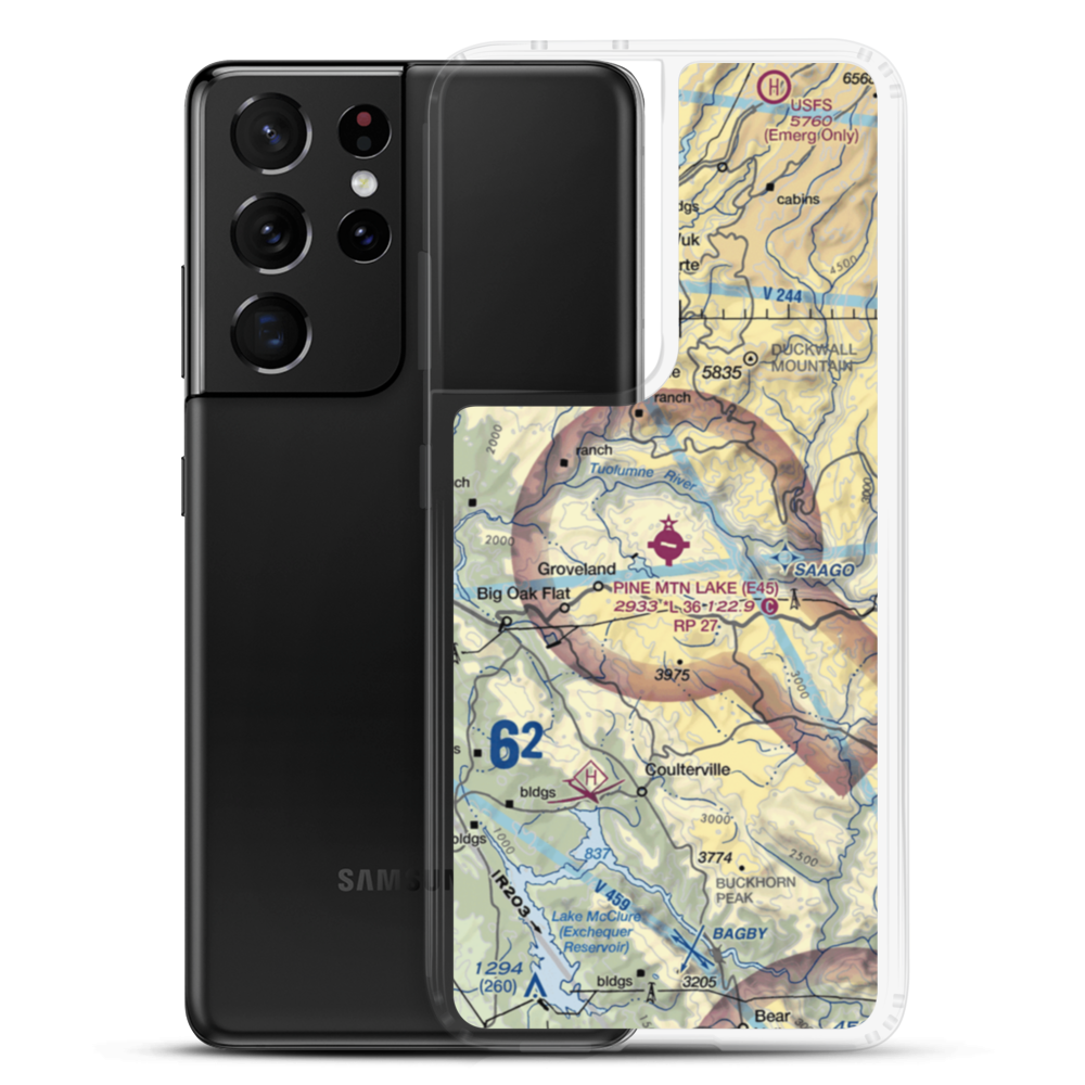 Pine Mountain Lake Airport (E45) VFR Sectional Samsung Case Samsung Galaxy S21 Ultra model shown