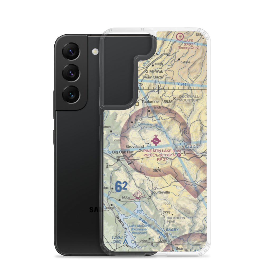 Pine Mountain Lake Airport (E45) VFR Sectional Samsung Case Samsung Galaxy S22 model shown