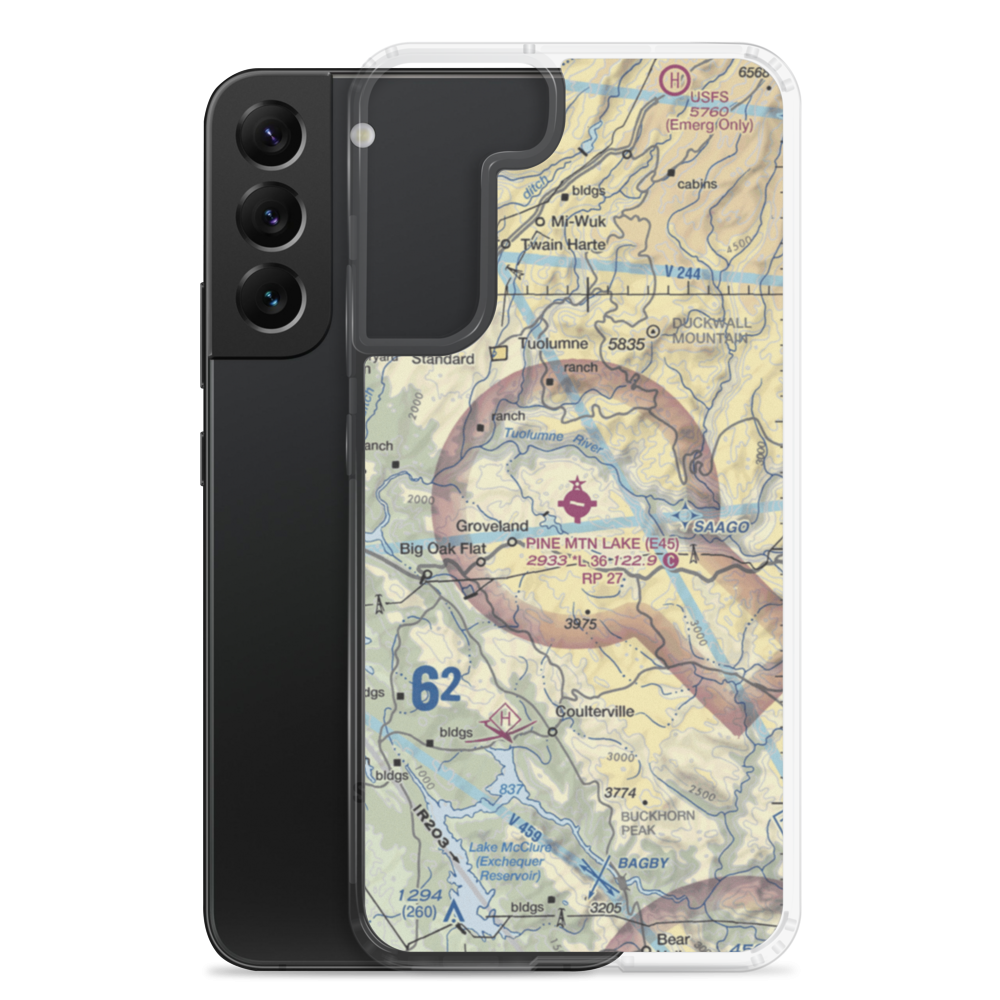 Pine Mountain Lake Airport (E45) VFR Sectional Samsung Case Samsung Galaxy S22 Plus model shown