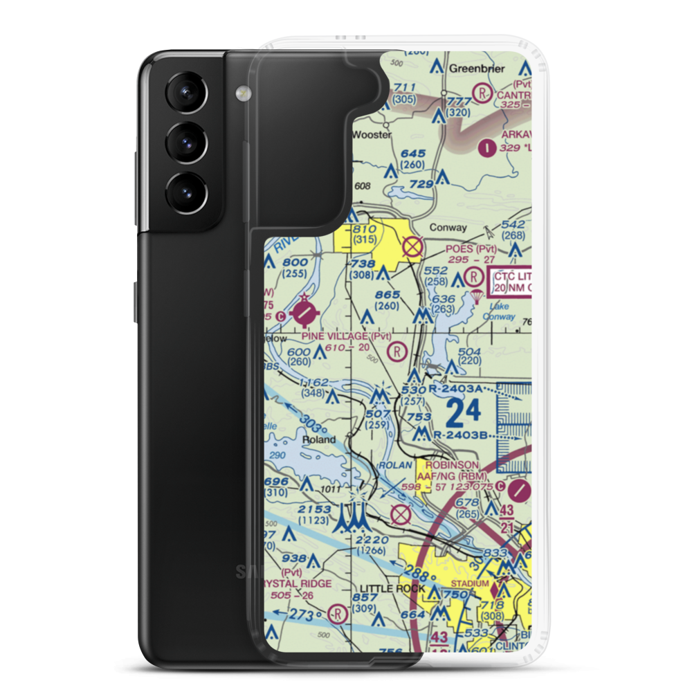 Pine Village Airport (AR34) VFR Sectional Samsung Case Samsung Galaxy S21 Plus model shown